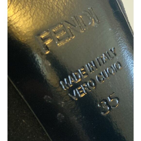 FENDI Black Suede Sandals Peep Toe Pumps Heels Size 35 US 5 - Picture 9 of 9